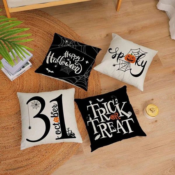 4pcs Halloween Pillow Case 18"X18" Black White Decorative Cushion Cover for Home