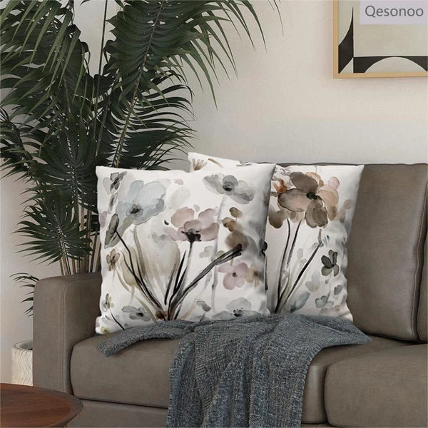 Set of 2 Modern Flowers Decorative Square Pillowcases for Sofa Couch Bedroom