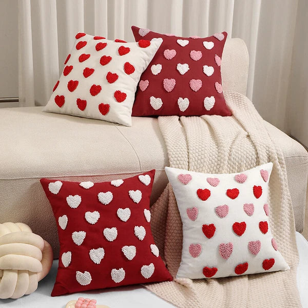 Embroidered Love Heart Cushion Cover Tufted Pillow Case Bed Sofa Home Decoration