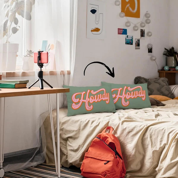 Preppy Funny Green Pink Howdy Throw Pillow Covers Couch Home Cushion Cover, West