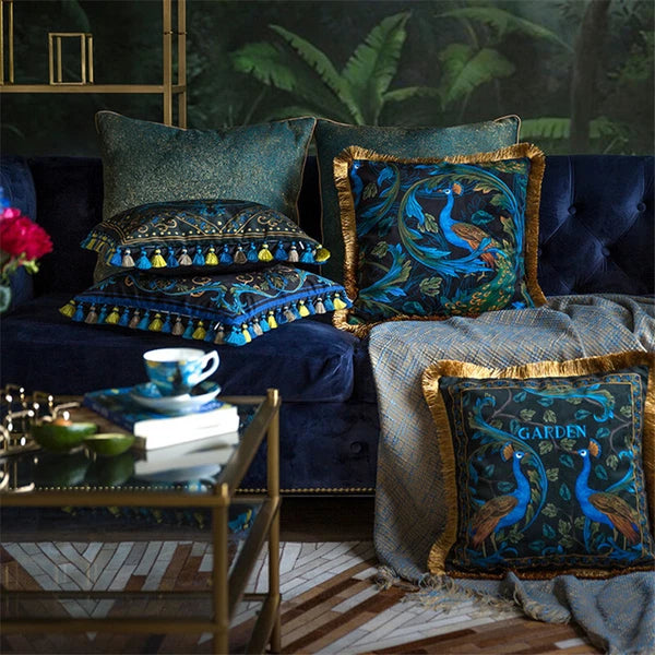 Luxury 18x18in Royal Peacock Velvet Throw Pillow Covers Sofa Bed Cushion Covers