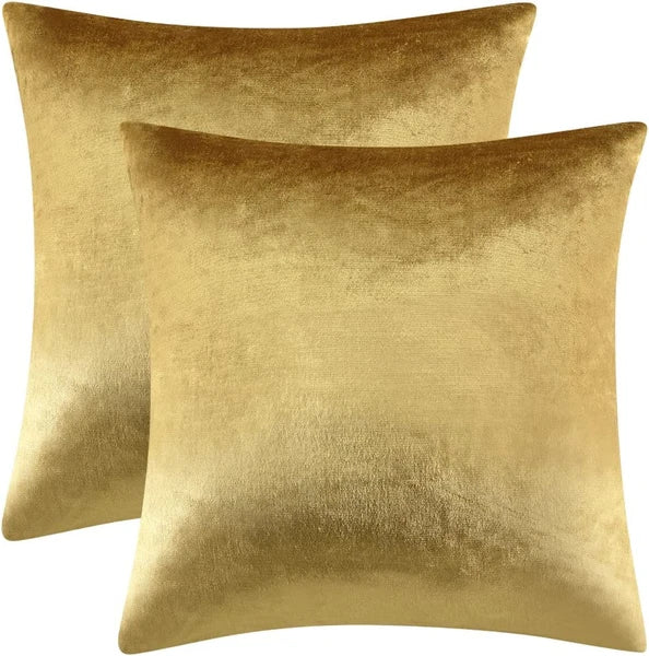 2 Pack Gold Velvet Throw Pillow Covers 18x18 for Couch Sofa Bed Cushion Decor