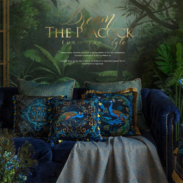 Luxury 18x18in Royal Peacock Velvet Throw Pillow Covers Sofa Bed Cushion Covers