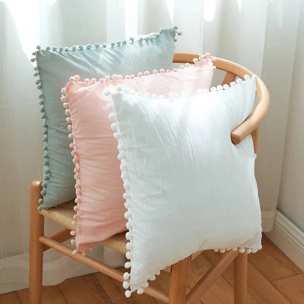 Nordic Style Pom-pom Washed Cotton Pillowcase Throw Pillow Case Sofa Cushion