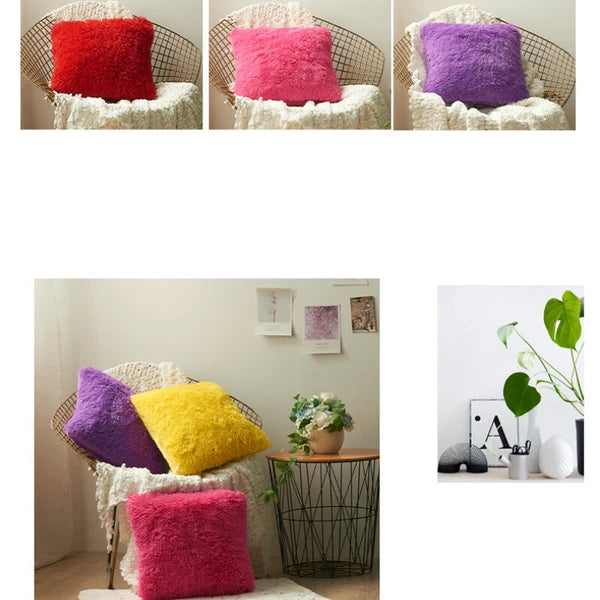Fluffy Faux Fur Shaggy Pillow Case Plush Cushion Cover Sofa Bed Home Decor 17"