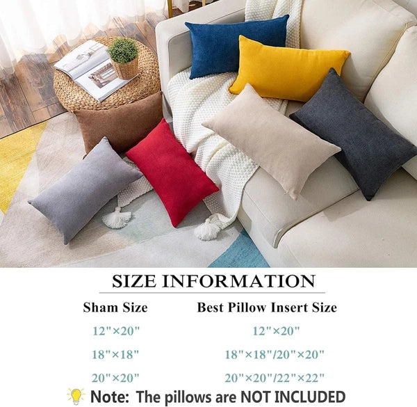 Pack of 2 Lumbar Throw Pillow Covers Rectangle Set Solid Pillowcase for Bed C...