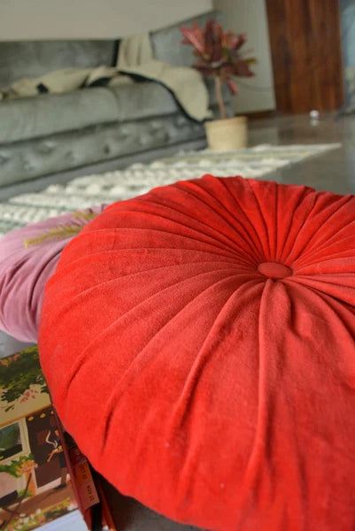 Pumpkin Round Pillow Sofa Cushion Velvet Pleated Round Cushion Seat Throw Pillow