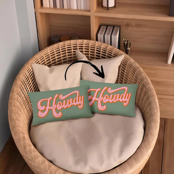 Preppy Funny Green Pink Howdy Throw Pillow Covers Couch Home Cushion Cover, West