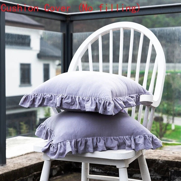 2X Cotton Cushion Cover Home Sofa Bed Living Room Decor Ruffled Solid Soft 45cm