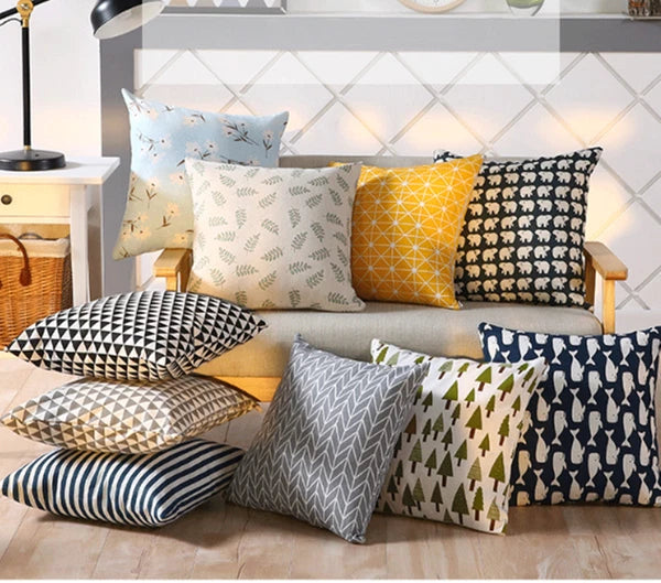 LINEN DOUBLE SIDE SQUARES CUSHION COVER PILLOW CASE HOME SOFA DECOR 18'' X 18''