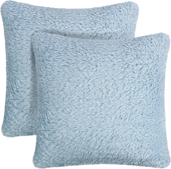 Fluffy Dusty Blue Throw Pillow Covers, Decorative Accent Pillow Cases for Bed So