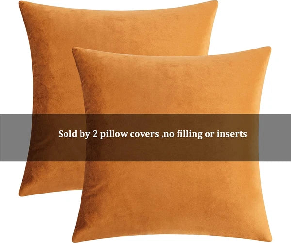 2 Pack Cinnamon Orange Velvet Pillow Covers for Sofa & Bed