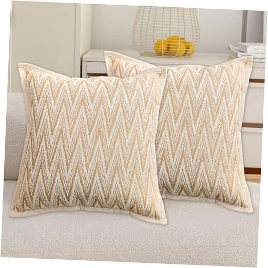 2 Pack Pillow Cover Decorative 18 x 18 inch Pillow Cases for Sofa Bed Beige
