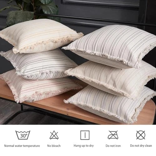 Set of 2 Canvas Sofa Couch Decor Pillow Covers 18x18 in, Bed Stripe Red