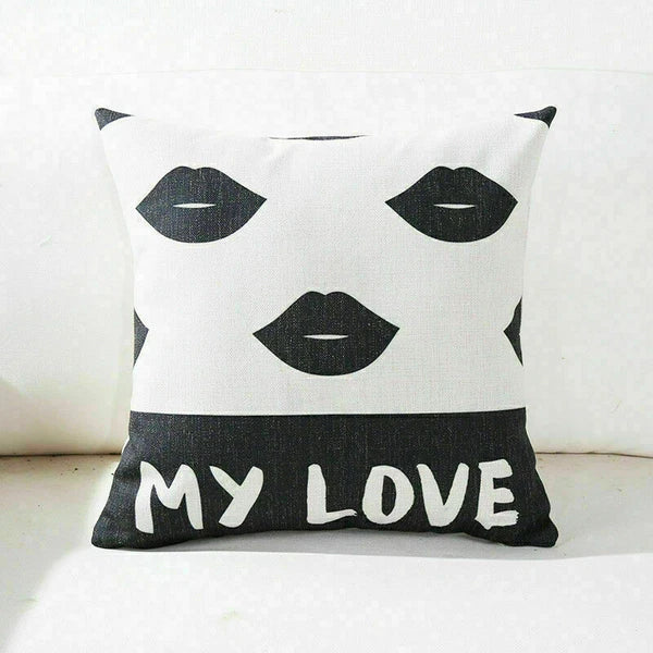 Decor Cushion Pillow White Case Love Home  Black Sofa Waist 18"
