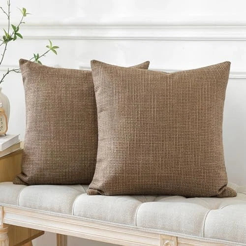 Pack of 2 Throw Pillow Covers 18x18 Inch Linen Coffee Brown Pillowcases