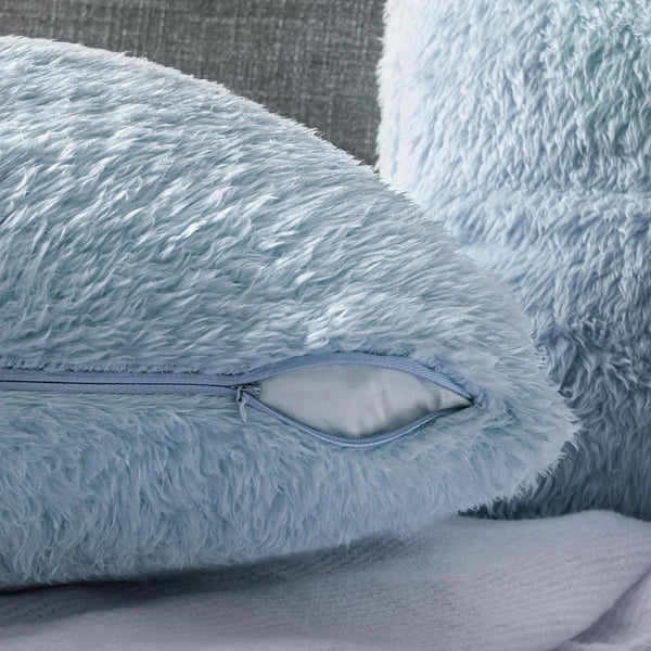 Fluffy Dusty Blue Throw Pillow Covers, Decorative Accent Pillow Cases for Bed So