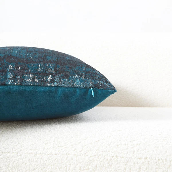 Turquoise Gold Velvet & Polyester Cushion Case Luxury Modern Square Accent Th...