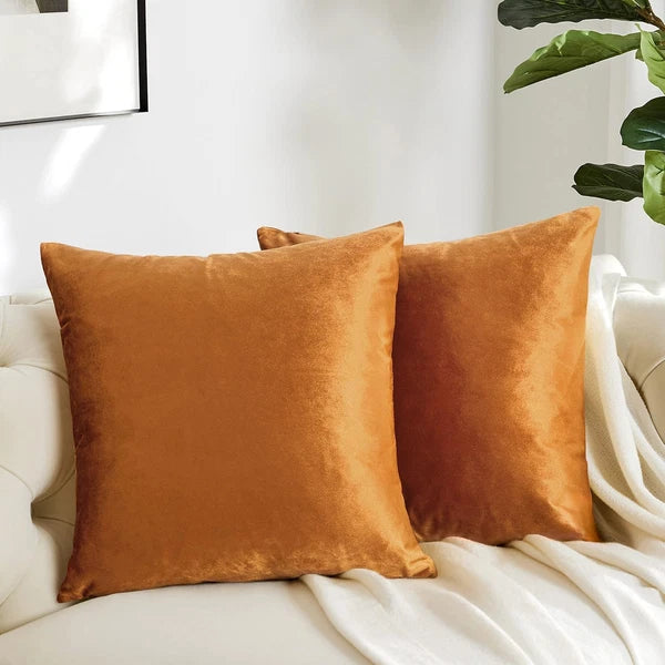 2 Pack Cinnamon Orange Velvet Pillow Covers for Sofa & Bed