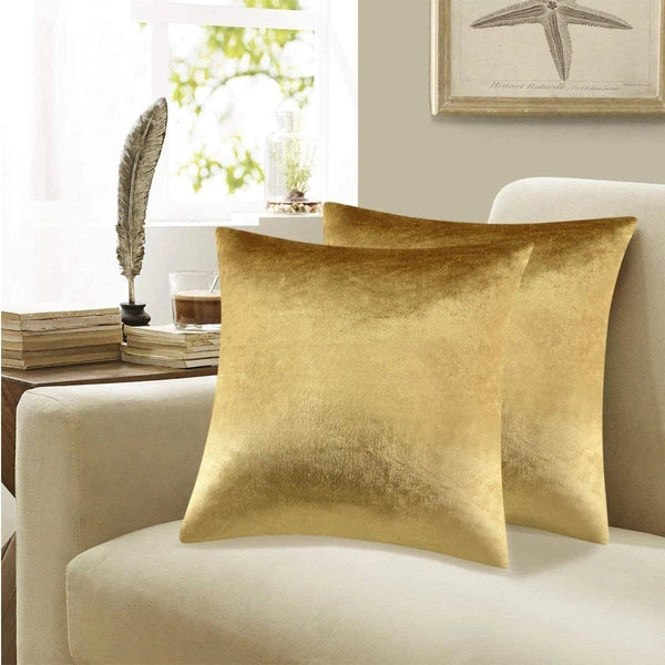2 Pack Gold Velvet Throw Pillow Covers 18x18 for Couch Sofa Bed Cushion Decor