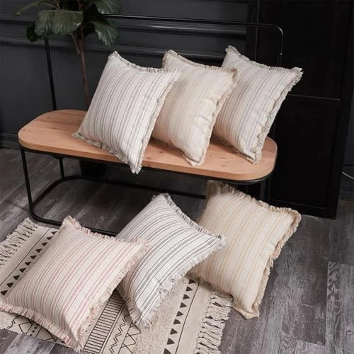 Set of 2 Canvas Sofa Couch Decor Pillow Covers 18x18 in, Bed Stripe Red