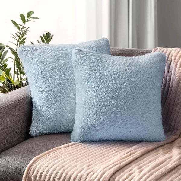 Fluffy Dusty Blue Throw Pillow Covers, Decorative Accent Pillow Cases for Bed So