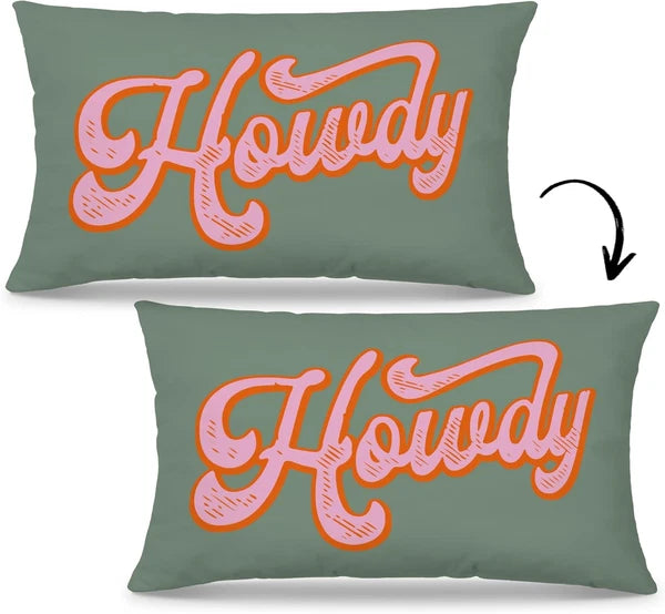 Preppy Funny Green Pink Howdy Throw Pillow Covers Couch Home Cushion Cover, West