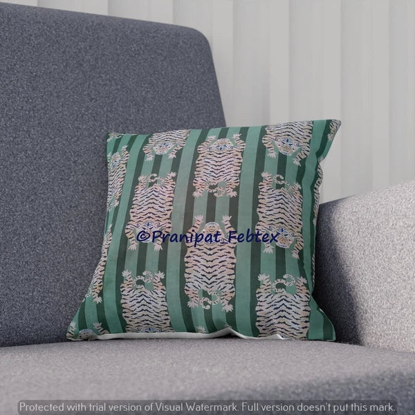 Set of 5 Green Tibetan Tiger Print Cotton Cushion Sham Square Sofa Pillow Cases