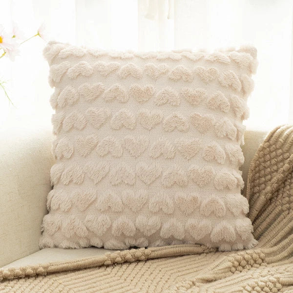 45cm Plush Heart Jacquard Throw Pillow Cover Sofa Car Seat Back Cushion Case