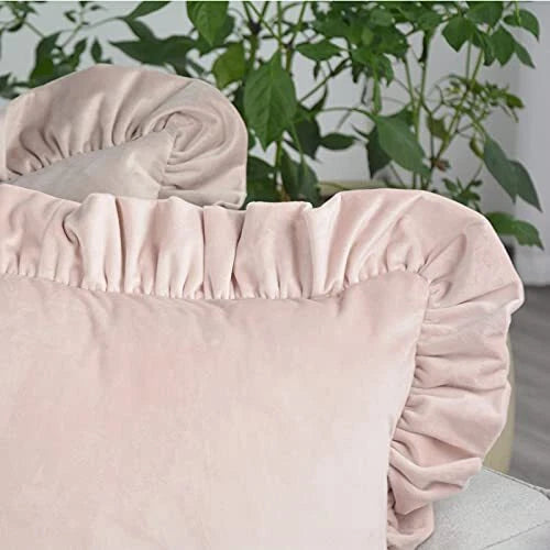 Velvet Ruffle Throw Pillow Covers Couch Set of 2 Decorative Pillowcases with ...