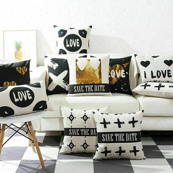Decor Cushion Pillow White Case Love Home  Black Sofa Waist 18"