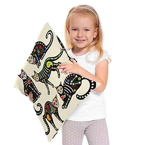 Cat 18x18 Inch Pillow Case Sugar Skull Black 18" x 18" (Pack of 1) Multi-a23