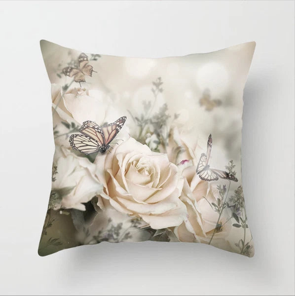 BUTTERFLY FLOWER POLYESTER CUSHION COVER PILLOW CASE HOME SOFA DECOR 45X45 UK