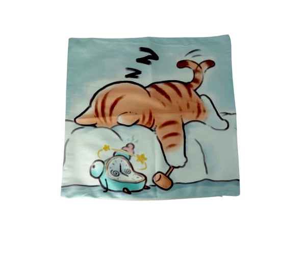 Kitty Cat Cushion Pillow Case Sofa Pillow Covers Zipper Sleepy Cat Clock Printed