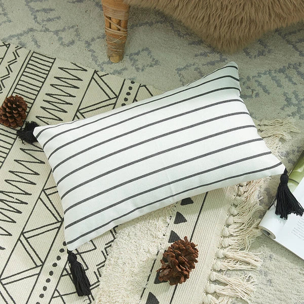 Cotton Linen With Tassels Sofa Cushion Cover Waist Pillowcase Home Decor 18" UK