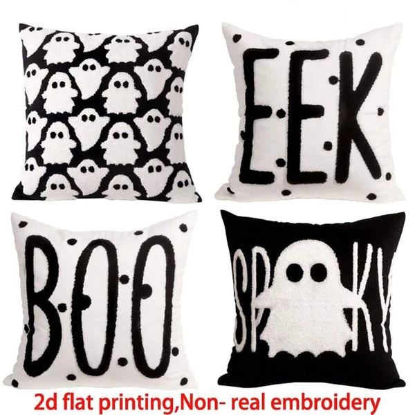 4pcs Halloween Pillow Case 18"X18" Black White Decorative Cushion Cover for Home