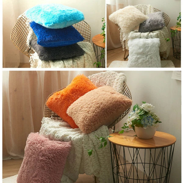 17" Fluffy Faux Fur Shaggy Pillow Case Plush Cushion Cover Sofa Bed Home Decor