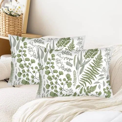 Throw Pillow Cover Queen Size Set of 2,Sage Leaf Plant Lumbar Pillow Case Green