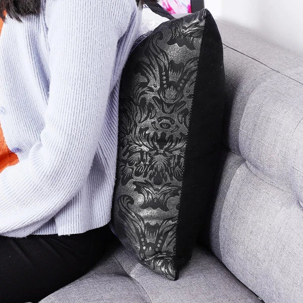 Soft Throw Pillow Case for Sofa Decorative Cushion Cover Room, Black & Silver