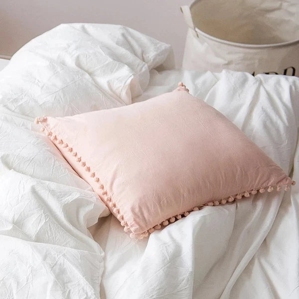 Nordic Style Pom-pom Washed Cotton Pillowcase Throw Pillow Case Sofa Cushion