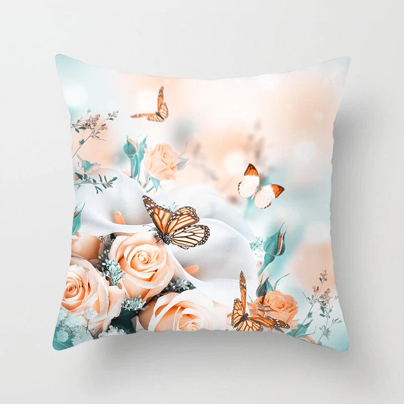 BUTTERFLY FLOWER POLYESTER CUSHION COVER PILLOW CASE HOME SOFA DECOR 45X45 UK