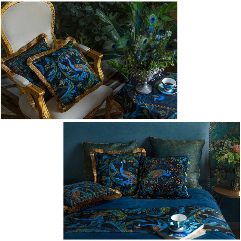 Luxury 18x18in Royal Peacock Velvet Throw Pillow Covers Sofa Bed Cushion Covers