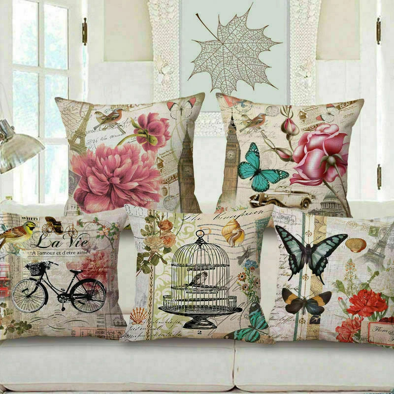 Gift Flower Bed Cushion Retro 18" Sofa Car Waist Pillow Cover Case