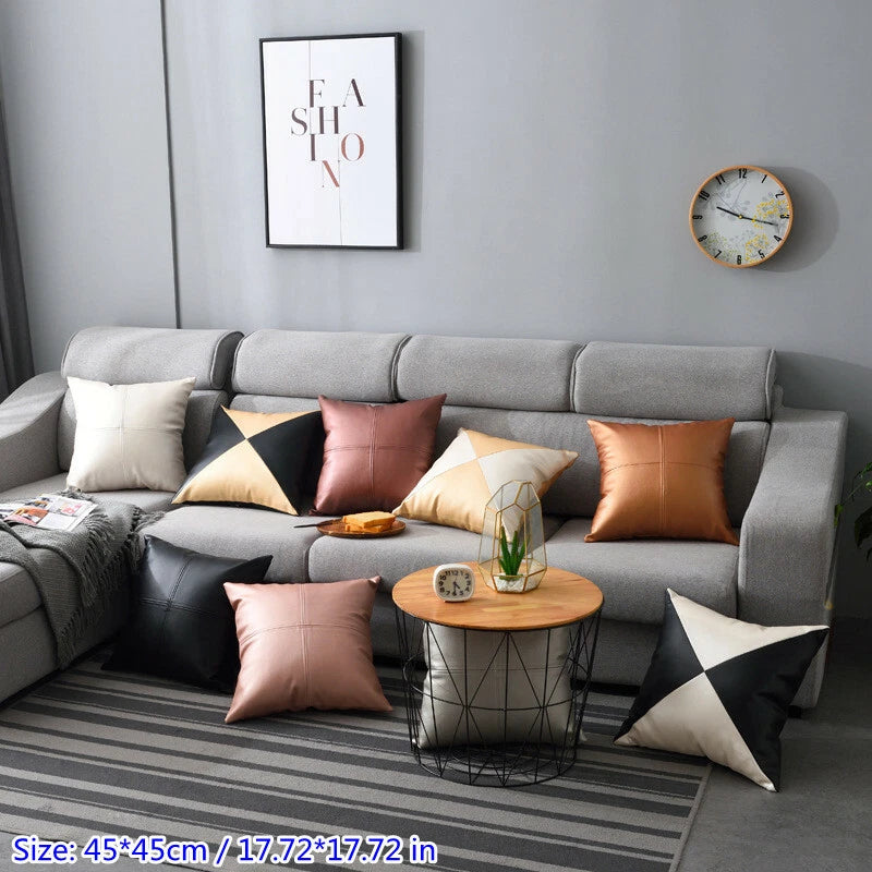 PU Faux Leather Cushion Cover Bed Sofa Back Support Case Pillowcase 45 45cm