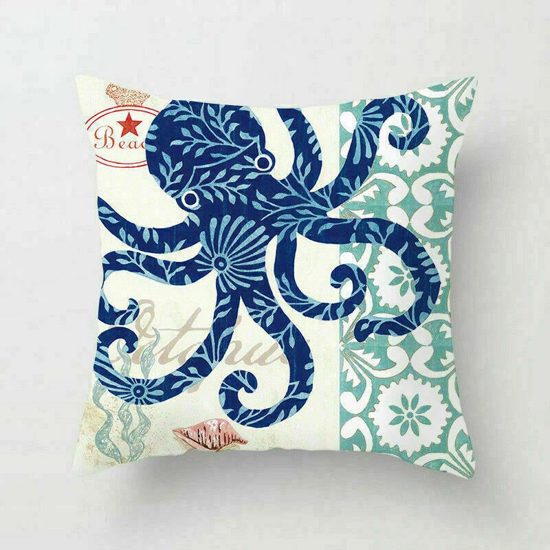 18" Retro Sea Animal Pillow Case Cover Throw Cushion Decor Polyester Sofa Home