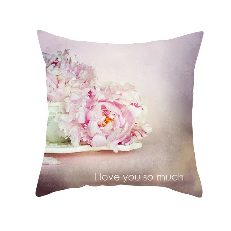 18''X18'' LOVE FLOWER ROSE POLYESTER CUSHION COVER PILLOW CASE HOME SOFA DECOR