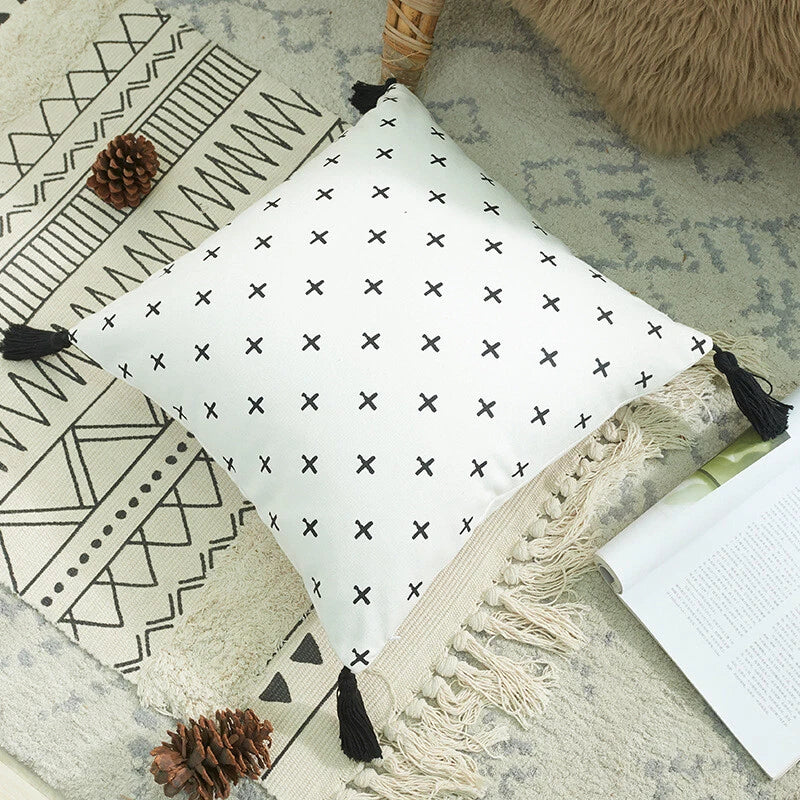 Cotton Linen With Tassels Sofa Cushion Cover Waist Pillowcase Home Decor 18" UK