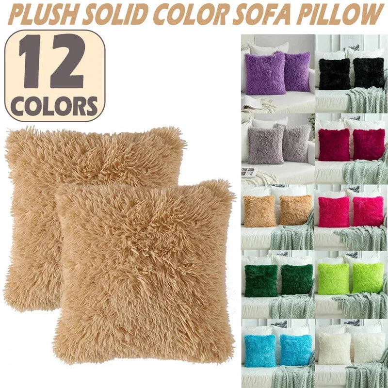 40CM x 40CM Fluffy Pillow Case Faux Soft Plush Cover Cushion Home Bed Sofa Decor