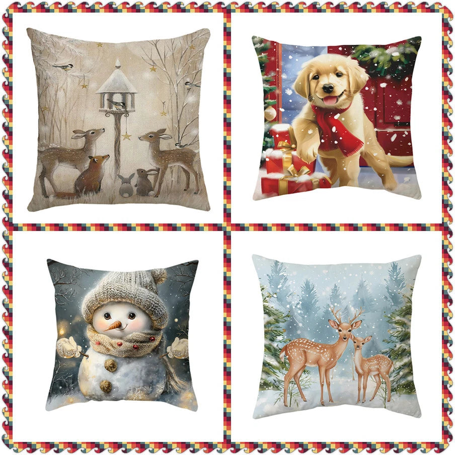 2024 NEW CHRISTMAS NEW YEAR POLYESTER CUSHION COVER PILLOW CASE HOME SOFA DECOR