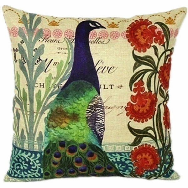 Memory Peacock & Flowers Home Decor Pillow Case Sofa Cushion Cover